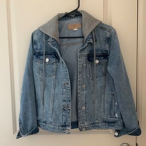 Distressed jean jacket.